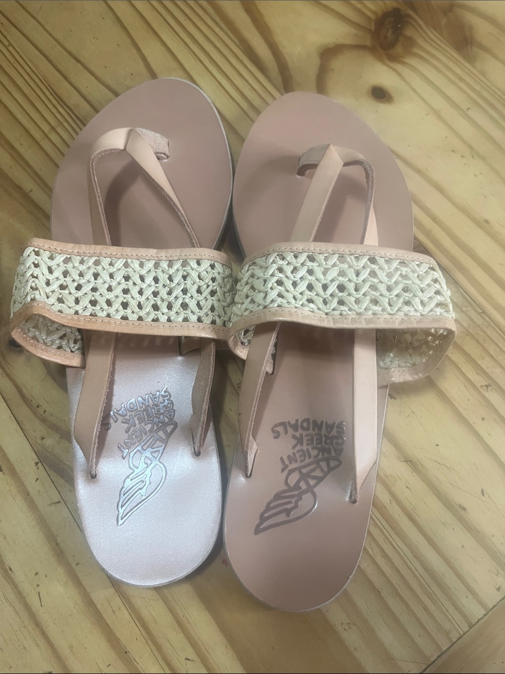 Ancient Greek Zenobia Woven Raffia And Leather Sandals In Neutral - Picture 5 of 7
